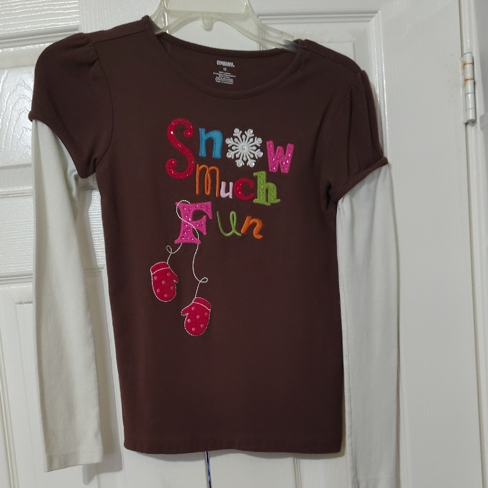 Gymboree Brown and White 'Snow Much Fun' Long Sleeve Tee Size 12